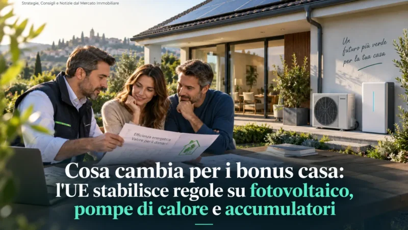 Cosa cambia per i bonus casa: l’UE stabilisce regole su fotovoltaico, pompe di calore e accumulatori